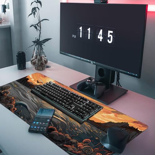 Japanese Sea Waves Large Gaming Mouse Pad,Anime Mouse Pad Gaming Mouse Mat Desk Pad,31.5 x 11.8in Desk Mat Mouse Pads for Desk,Extended Keyboard Pad XL Mousepad with Non-Slip Base and Stitched Edge - color: Japanese Sunset Waves
