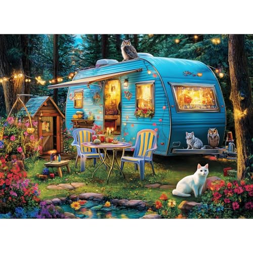 300 Pieces Puzzles for Adults | Camper Cat Jigsaw Puzzles | Large 300 Piece Puzzle for Children Adults Seniors | Sturdy,Safe | Engaging & Educational Toys Great Gift for Boys Girls 20.5 x 15 in - style: Outdoor Camper Cat
