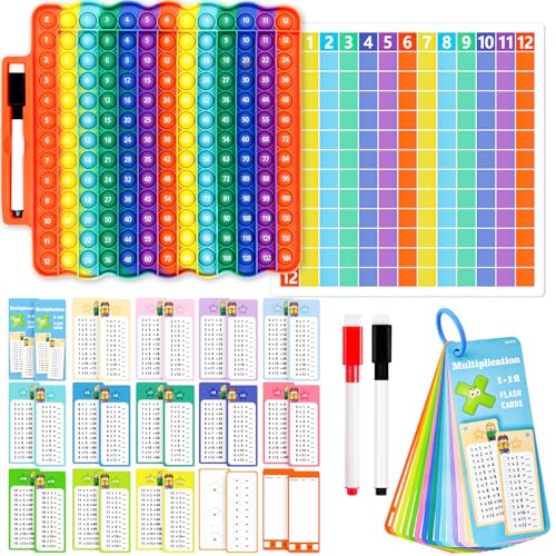 Multiplication Flash Cards + Fingertip Bubbles Toy | Interesting Multiplication Math Combination, Math Games for Children Aged 3 + - style: Multiplication