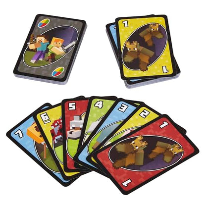 Mattel Games UNO Minecraft Card Game for Kids, Adults, Families & Parties, Deck & Special Rule Inspired by the Video Game, 2 to 10 Players | Video Game-Themed Deck with Favorite Characters & Special Rule for Kids, Teens and Family Night, FPD61