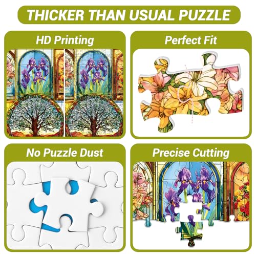500 Piece Puzzle for Adults, Stained Glass Windows Jigsaw Puzzles, Tree of Life Jigsaw Puzzles 500 Pieces, Birthday Party for Family Adults Funny Puzzle, 20.5×15 in - style: Stained Glass windows