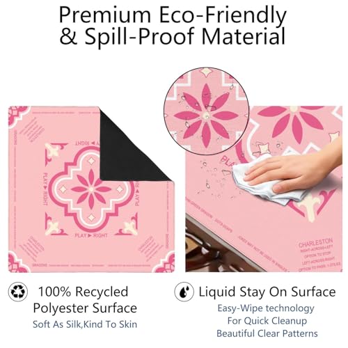 Pink Mahjong Mat with Rules, 31.5*31.5in Anti Slip American Mahjong Mat for Table, Noise Reduction, Neoprene Mah jongg Mats with Carrying Bag & 3 Dices, Mahjong Supplies Gift, Board Tile Games Mats - color: Pink02
