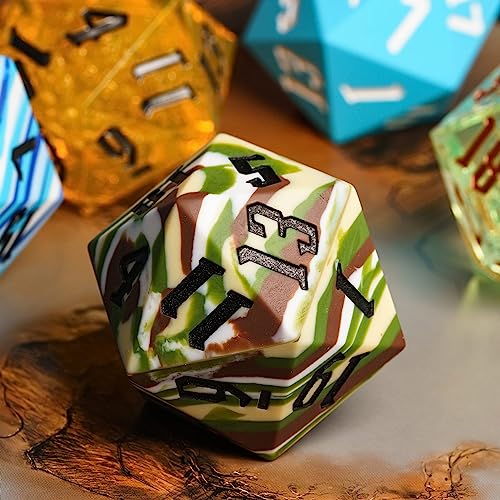 55mm Silicone D20 DND Dice, Large D20 Single 20 Sided D&D Dice | Soft & Comfortable Touch, Perfect Bouncer, Gift Box, Compatible with Dungeons and Dragons RPG Bar Pub Club Party Games - color: Forest Camo