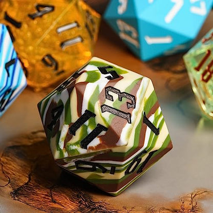 55mm Silicone D20 DND Dice, Large D20 Single 20 Sided D&D Dice | Soft & Comfortable Touch, Perfect Bouncer, Gift Box, Compatible with Dungeons and Dragons RPG Bar Pub Club Party Games - color: Forest Camo