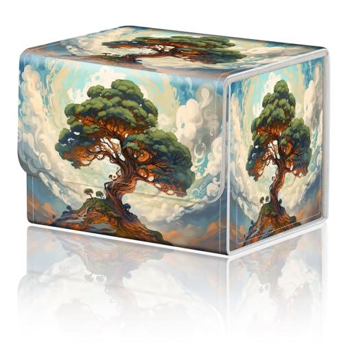 DEGDFSGR for TCG MTG Card Game Storage Box Organizer Trading Card Case Commander Deck Box Magnetic Closure Creative Pattern Up to 200 Cards, Big Tree White Cloud - color: Big Tree White Cloud