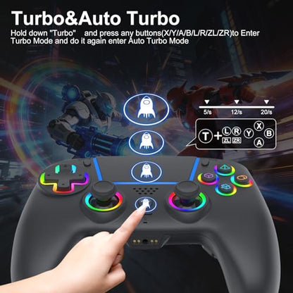 ADHJIE Compatible with PS5 Controller, RGB LED Wireless Controller for PS5 | PS5 Slim/PS5 Pro/PC with 3.5mm Audio Headset Jack,1000mAh Built-in Battery, Turbo, Dual Vibration, Black