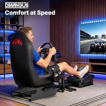 DIWANGUS Racing Simulator Cockpit, Foldable Steel Sim Rig with Seat | Adjustable Wheel Deck Height & Angle, Pedal Angle & Position, Foldable Frame, Fits Logitech, MOZA, Thrustmaster