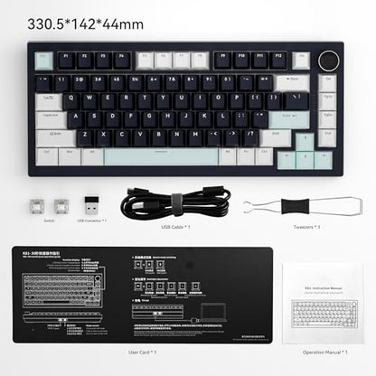 Gurjot Wireless Mechanical Keyboard with Knob,Tri-Mode BT5.0/2.4GHz/USB-C Hot Swappable Mechanical Keyboard,Pre-lubed Linear Switches,8000mAH Battery RGB Backlit Computer Gaming Keyboards - color: Navy Black