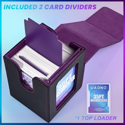 UAONO Card Deck Box for MTG Commander, Fits 100 Double-Sleeved Cards | Independent Commander Display, Magnetic Deck Case for Magic the Gathering TCG, 2 Dividers & 1 Top Loader (Black/Purple) - color: A-Black&Purple