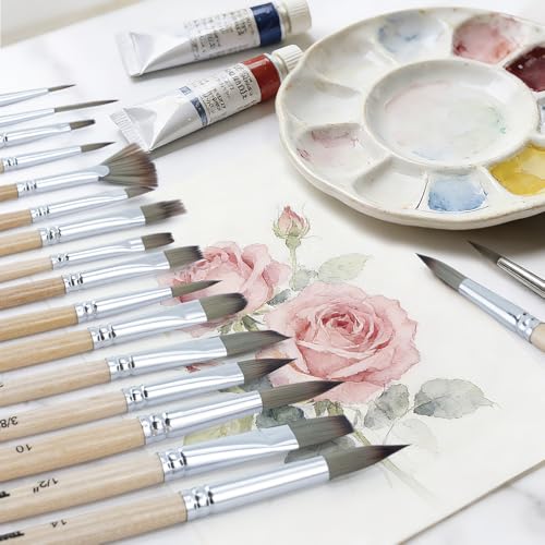 Transon 16 pcs Artist Paint Brush Set Versatile for Acrylic Painting Watercolor Painting Gouache Painting - color: Wood Tone