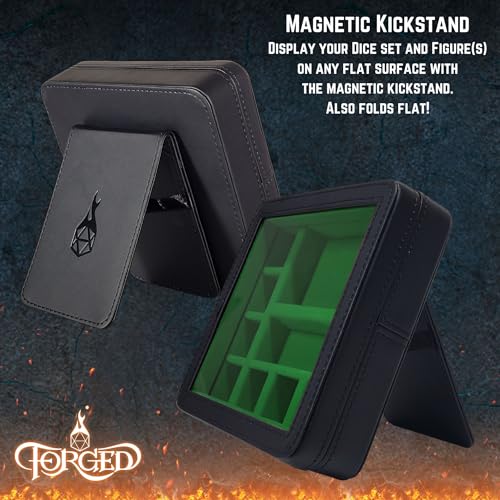 Forged Dice Co. RPG Character Shrine Display Case for Dice and DND Miniatures - Includes Travel Dice Tray and Display Lid - Compatible with Dungeons and Dragons Dice and Miniatures - Green - color: Green