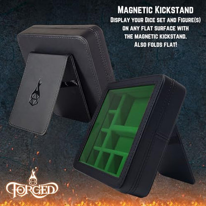Forged Dice Co. RPG Character Shrine Display Case for Dice and DND Miniatures - Includes Travel Dice Tray and Display Lid - Compatible with Dungeons and Dragons Dice and Miniatures - Green - color: Green
