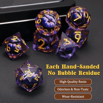 MoKo Liquid Core DND Dice Set 7PCS, Purple + Gold | Sharp Edge Resin Polyhedral, D20 D12 D10 D8 D6 D4 D%, Gift Box Included, Compatible with Dungeons and Dragons RPG - color: 1 - Purple + Gold