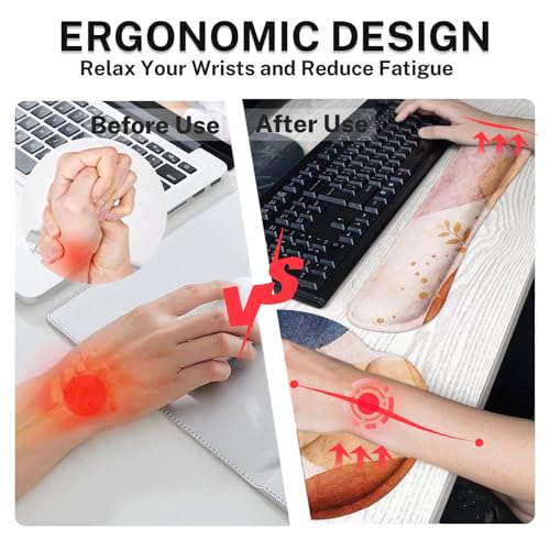 Britimes Abstract Boho Keyboard Mouse Pad Set 4in1 Large Mousepad+Keyboard Wrist Rest+Mouse Wrist Rest+Coaster Set with Ergonomic Design for Home Office Computer 35.4x15.7 inches - color: Abstract Boho