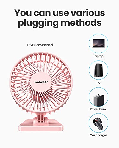 Gaiatop USB Desk Fan, Small But Powerful, Personal Portable Quiet 3 Speeds, Adjustable Mini Table Desktop fan for Cooling Home Office Car Summer Travel Gifts Pink - color: Pink