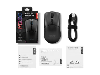 Lenovo Legion M220 Wireless RGB Gaming Mouse, Dual Channel Bluetooth, 2.4Ghz Wireless, USB-C Charging, 5-Level DPI Switch, Symmetrical Medium-Large Size, Black - color: Black, size: Large | Ambidextrous, style: M220