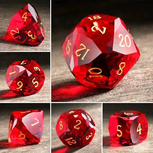 DNDND 7-Piece Glass D&D Dice Set - Multifaceted Red Dice Set for Dungeons and Dragons, Tabletop Gaming, Collectors | Premium Gift Box & Durable Design (Red) - color: Red