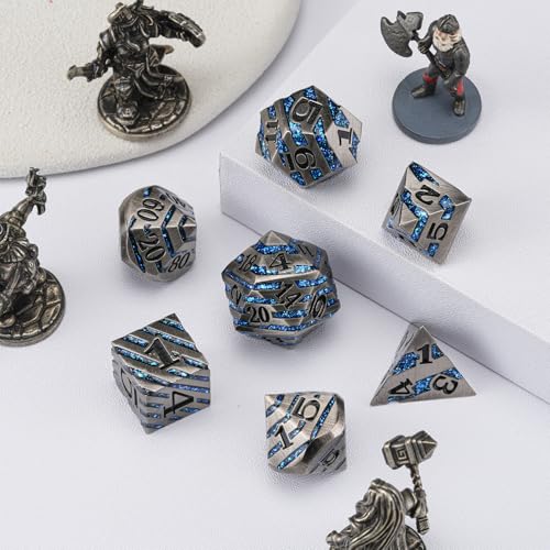 Metal Dice Set with Inlay Design, Heavy Zinc Alloy DND Dice for RPG & Tabletop Gaming - color: Ancient Nickel Blue