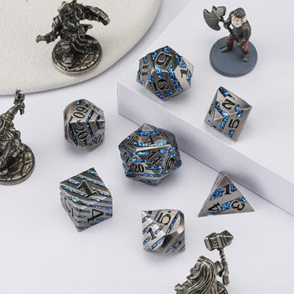 Metal Dice Set with Inlay Design, Heavy Zinc Alloy DND Dice for RPG & Tabletop Gaming - color: Ancient Nickel Blue
