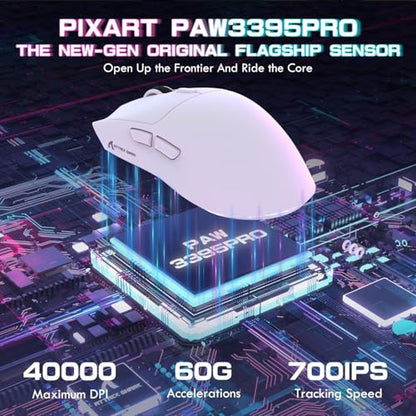 ATTACK SHARK X1 Ultralight Tri Mode Wireless 40000 DPI Gaming Mouse-White | Magnetic RGB Charging Dock,PixArt PAW3395 Pro Sensor,BT/2.4Ghz/Wired,1K Polling,Optical Micro Switch,Driver for PC Mac Gamer - color: White