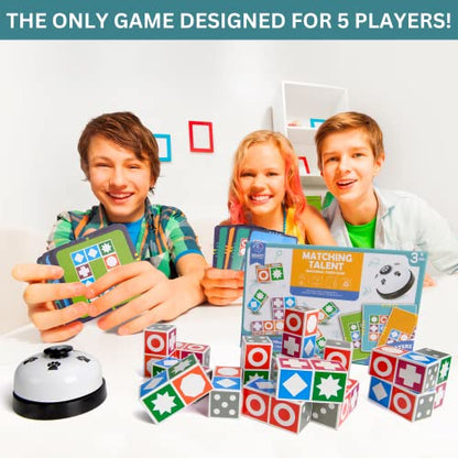 Funtactics Wooden Block Matching Puzzle Game with Victory Bell Pattern Recognition Board Game for Kids Ages 3+ & Adults | 5 Players 5 Difficulty Levels | Family Game Night | Birthday