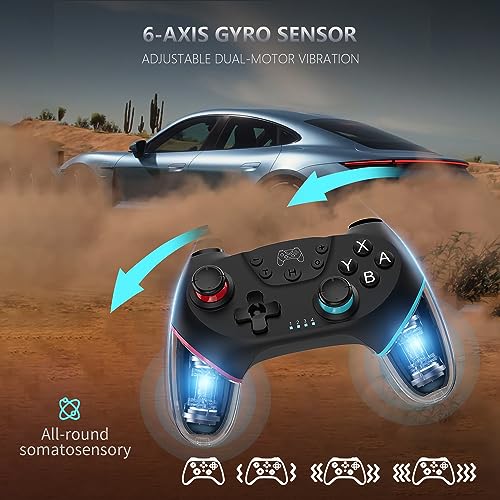 ASTARRY Switch Controller Wireless Switch Pro Controller Compatible with Switch/Switch 2/Lite/OLED Programmable Remote Gamepad Joystick with Wake-up and Turbo（Upgraded Version） - color: Red and blue