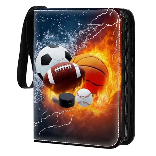 Card Binder 400 Pockets, 50 Sleeves Large Binder Trading Cards Holder 4 Pocket, Storage Organizer, Album Folder Case Protector Collector Gift Basketball Football Baseball Ice Hockey Flame - color: Basketball Football Baseball Ice Hockey Flame, size: 4 Poc