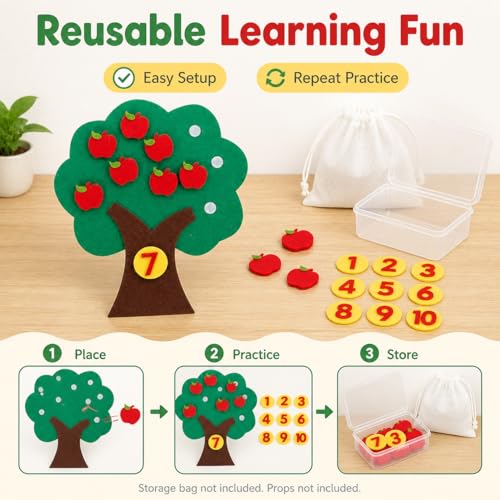 Felt Number Tree Counting Toy, DIY Non-Woven Math Board Set for Kids, Preschool Addition and Subtraction Learning Game, Toddler Early Education Classroom Supplies for Home and Kindergarten