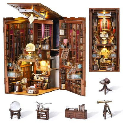 MiniCity Beyond Library Book Nook Kit, DIY Wooden Bookshelf Model with LED | Create a private library for display; LED, dust cover, glue/tools and guide included; 520 pieces, 8-10 hr build, ages 14+. - style: Beyond Library