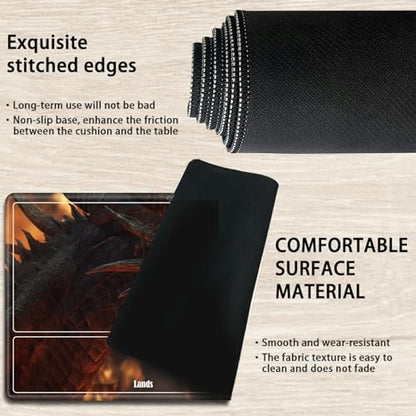Board Game Mat TCG Playmat Plus 50 Pcs Card Sleeves, 24 x 14 inches Table Mats Games Mousepad with Zones Smooth Surface for MTG RPG CCG Trading Card Game Play Mats, Fiery Dragon - color: Fiery Dragon, size: Zone 1