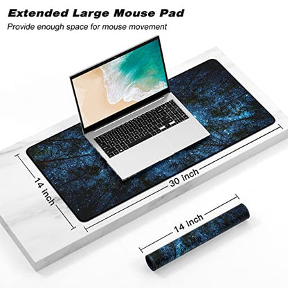 Extended Gaming Mouse Pad, XXL Large Mouse Mat 30 x 14 Inch, Big Computer Keyboard Mousepad, Waterproof Desk Pad with Stitched Edges and Non-Slip Base for Women Office Gaming, Galaxy Tree - color: Galaxy Tree