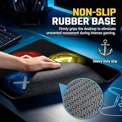 Gamepad Button Big Mouse Pad Large, Gaming Controller‌ Mouse Pad Desk Pad, Long Computer Keyboard Mouse Mat Mousepad with Non-Slip Base and Stitched Edge for Gaming and Office (×○△□, 12.6" x 10.6") - color: ×○△□, size: 12.6L x 10.6W inches