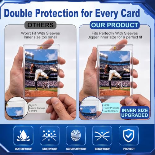 SATINIOR 50 Pcs 35Pt Magnetic Card Holders for Sleeved Cards, Fits Sleeved Card First, Inner Size 2.63''x3.74'' Clear Hard Plastic Cards Protector with 50 Sleeves for Sport Baseball Football Game
