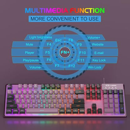 Gaming Keyboard and Mouse Combo, K1 RGB LED Backlit Keyboard with 104 Key Computer PC Gaming Keyboard for PC/Laptop (Blackcurrant) - color: K1 blackcurrant