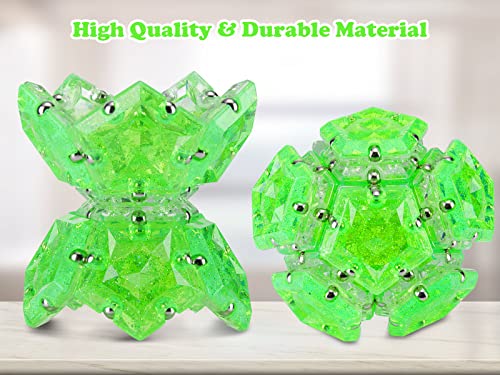Magnetic Fidget Sphere Stress Relief Toys for Adults Kids, Anxiety Sensory Fidget Toys with Strong Neodymium Magnets, Desk ADHD Focus Tool Gift for Men Women (2.67'' Travel-Safe Toy Ball) - color: Crystal Bright Green Holographic Glitter