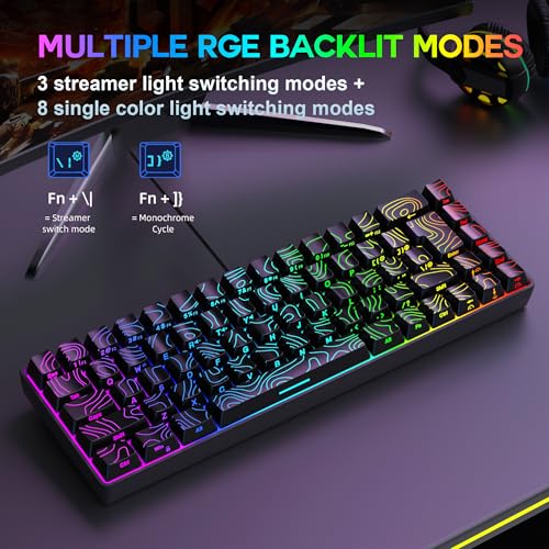 Snpurdiri 65% Wired Small Gaming Keyboard RGB 68-Key (Black) | Mini Gaming Keyboard Backlit Ultra-Compact , for PC/Mac Gamer, Typist, Travel, Easy to Carry on Business Trip - color: black