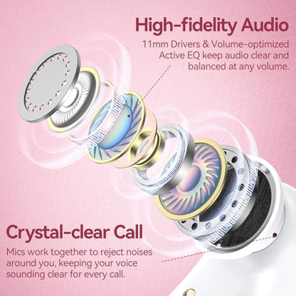 Active Noise Cancelling Ear Buds Wireless Earbuds 80H Playtime Bluetooth Headphones with LED Display Case, Hi-Res Audio Clear Calls Earphones with Over Ear Hooks for Running Gym Workout Rose Gold - color: Rose Gold