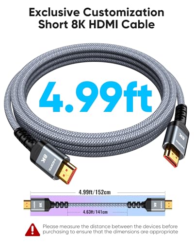 Highwings 10K 8K 4K HDMI Cable 48Gbps 5FT/1.5M, Ultra High Speed HDMI | Cable 2.1 Braided Cord-4K@120Hz 8K@60Hz, DTS:X, HDCP 2.2 & 2.3, HDR 10+ Compatible with DVD Player/PS5/PS4/UHD TV/Blu-ray - size: 5 feet
