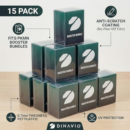 Dinavio Crafthouse 15-Pack PKMN Booster Bundle Protectors PET 0.7mm - Anti-Scratch - UV Protection - Compatible with PKMN Sets Up to Phantasmal Flames (Will NOT fit Ascended Heroes or Perfect Order)