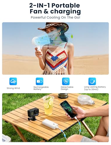 HandFan 5200mAh Portable Handheld Fan - 3 Speeds, 180° Foldable, Rechargeable Personal Cooling Fan, 20H Long Runtime for Travel, Disney, Games, Park, Concerts, Summer & Outdoor Use (White) - color: Clear‑Blade White