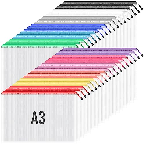 Umriox Mesh Zipper Pouch, 16.9x12.4 in (12 Colors, 36 Packs), Zipper Bags, Board Game Storage Bags, Clear Zipper Pouches for Puzzles, Games, Cross Stitch Projects and Classroom Supplies - color: Multicolored 36pcs, A3