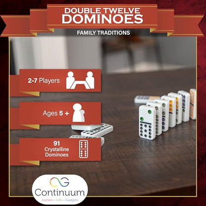 Continuum Games Family Traditions Double 12 Dominoes Tin, Crystalline Dominoes