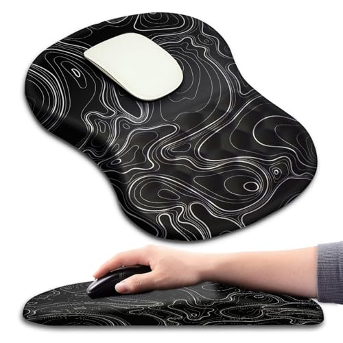 Ergonomic Mouse Pad with Massage Dot, Comfortable Computer Mouse Pad for Laptop, Wrist Rest Pain Relief, Non-Slip PU Base, Black, 12 x 8 in - color: 022-Topographic Map Black