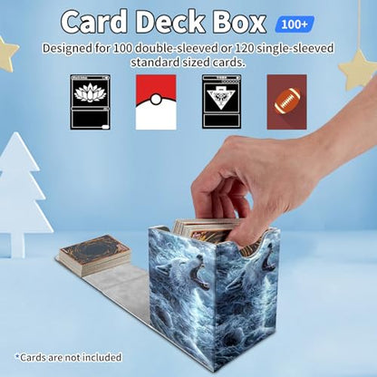 Card Deck Box for MTG Commander,Collectible Trading Storage Box Fits 120+ Single Sleeved Cards Magnetic Case PU Leather for Magic Commander TCG CCG MTG,Cloud White Wolf - color: Cloud White Wolf