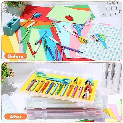 Wesiti 4 Pcs Scrapbook Paper Storage Box Clear Plastic Storage Boxes with Snap 14.17 x 10.63 x 1.77 Inches Art Project Case Craft Organizer File Document Holder Photo Magazine Letter Containers