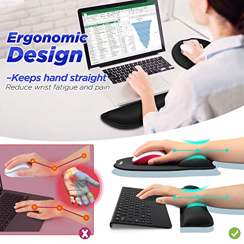 Gimars Upgrade Enlarge Superfine Fibre Soft Smooth Gel Ergonomic Mouse Pad Wrist Support and Keyboard Wrist Rest for Computer, Laptop, Mac, Gaming and Office, Durable, Comfortable and Pain Relief - color: Black