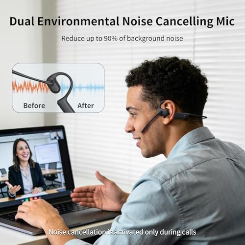 CXK Open Ear Headphones with Mic, Bluetooth 5.4 Dual Noise Canceling Mic for Clear Calls, 23g Lightweight Headset with Mute Button, 12H Playtime Air Conduction Headphones for Call, Meeting, Driving | Bluetooth 5.4 Headphones, 23g Lightweight Headset with