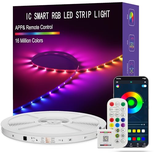 Led Lights for Bedroom 66FT Smart IC+RGB Strip Lights | Music Sync Color Changing, 24Key Remote+App Control Light Strip for BedHead,Underbed,Ceiling,Background Wall - size: 66ft