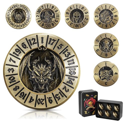 D&D Dice Set,7PCS Metal Dice for Dungeons and Dragons,Mini Dice Set with Pocket Watch Case,Role Playing Board Games Accessories (Dragon, Bronze-F) - color: F-bronze, style: Dragon