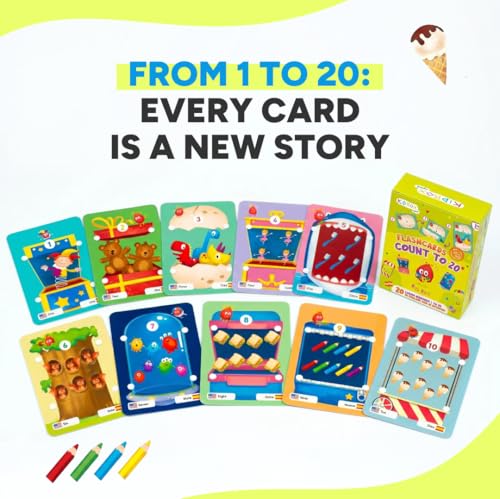 KIDROX Count to 20 Flashcards – Open & Discover Hidden Surprises! Learn Numbers 1–20 in English & Spanish with Marji | 20 Fold-Out Cards | Fun Counting Game for Kids 3+ - style: Count 1 to 20